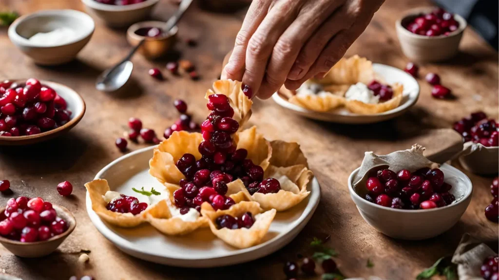 cranberry recipes for thanksgiving cups phyllo dough goat cheese preparartion
